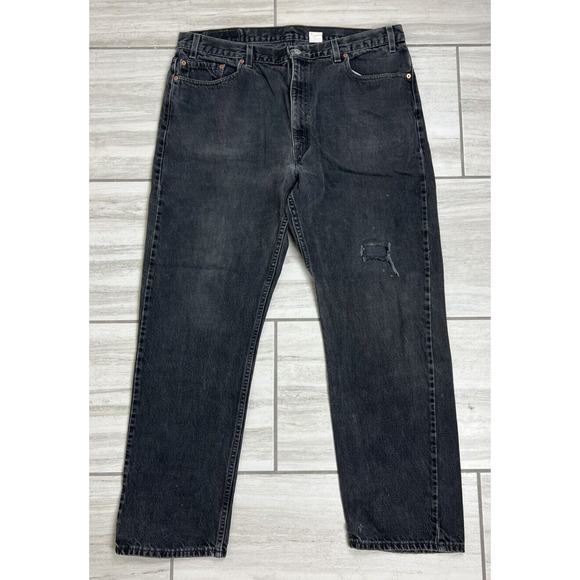 Levi’s 505 40x32 Distressed Regular Fit Straight Leg Black Denim‎ Vintage 1999 - Picture 1 of 5